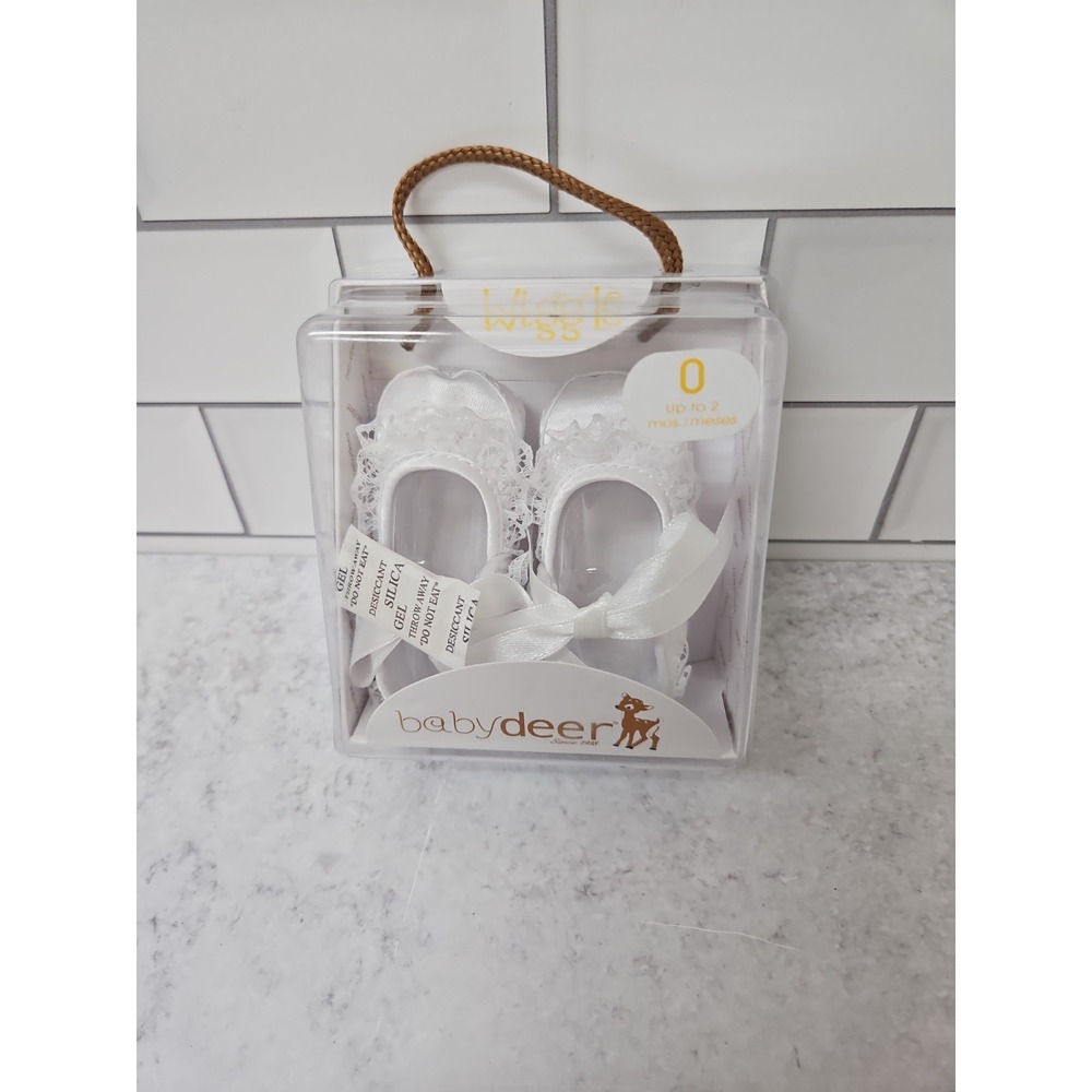 Baby Shoes deer infant white satin ribbon tied shoes size 0 for Up to 2 Months